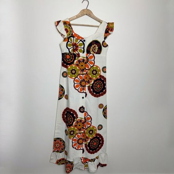Vintage 60s ruffle Hawaiian print maxi dress. - Picture 8 of 9